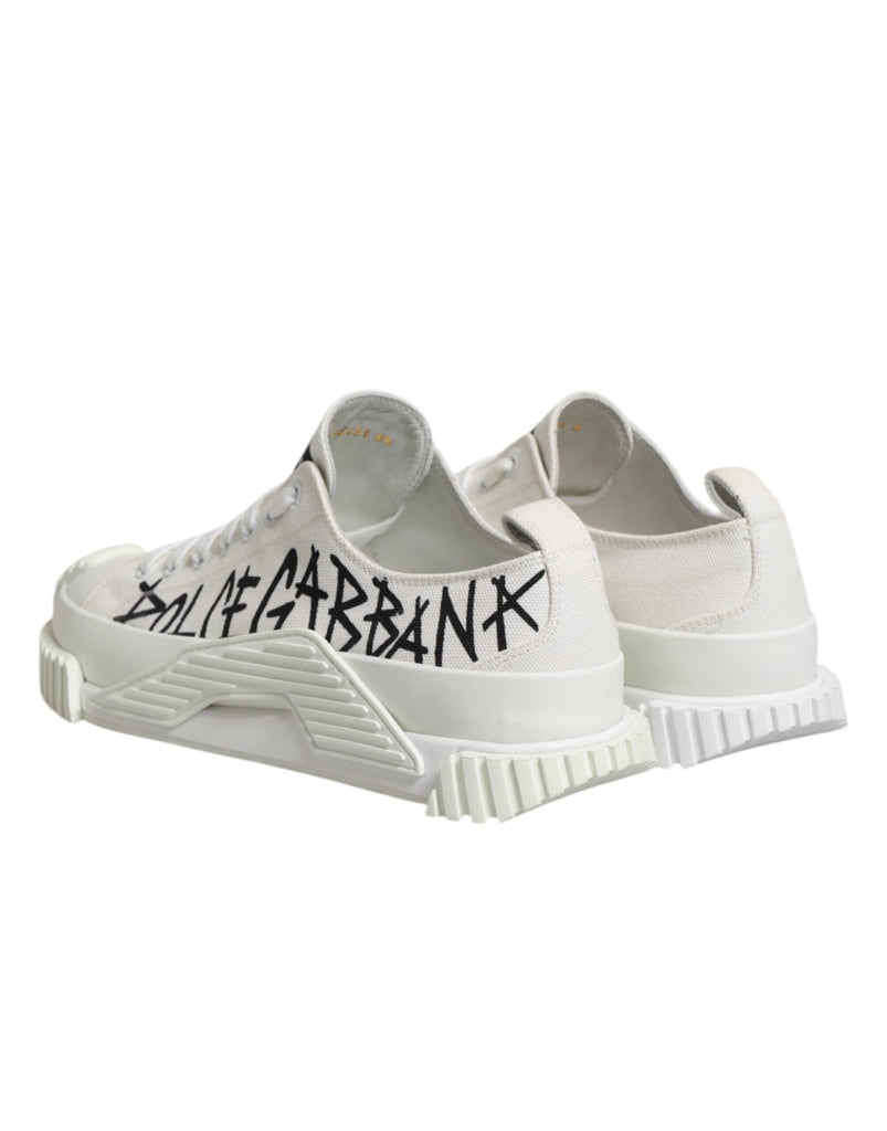 Dolce & Gabbana White Logo Graffiti Low Top Sneakers Shoes - Beyzy Store - Dolce & Gabbana
