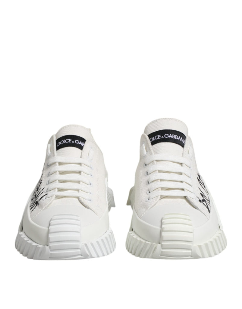 Dolce & Gabbana White Logo Graffiti Low Top Sneakers Shoes - Beyzy Store - Dolce & Gabbana