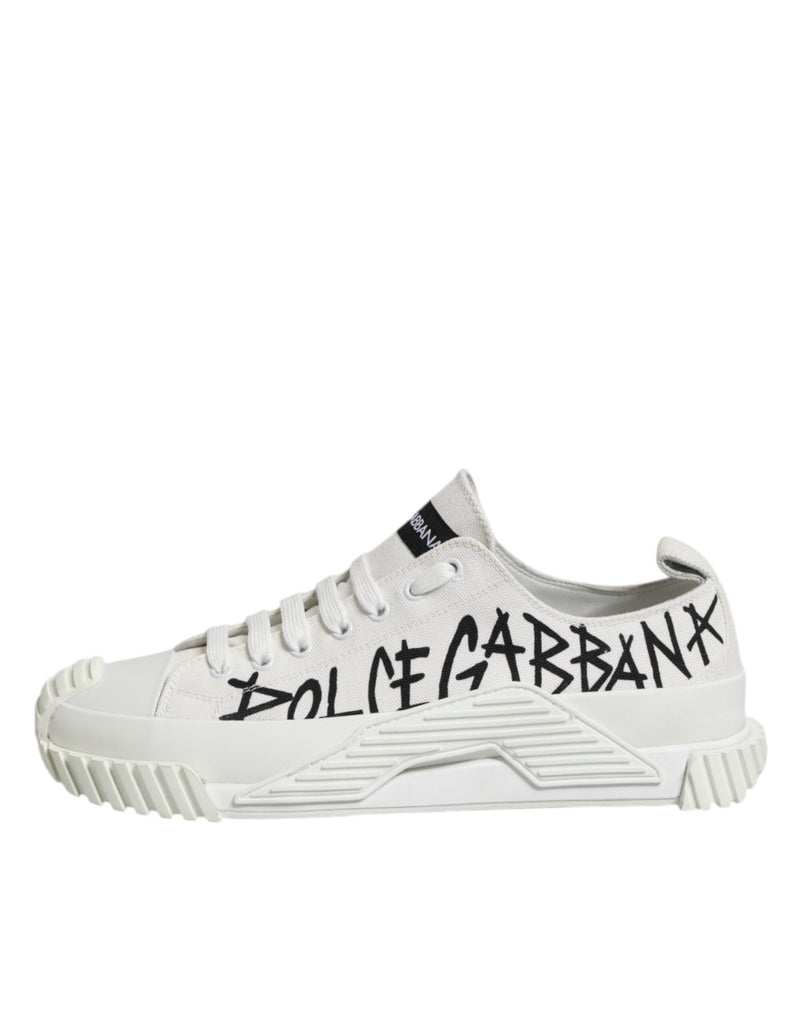 Dolce & Gabbana White Logo Graffiti Low Top Sneakers Shoes - Beyzy Store - Dolce & Gabbana