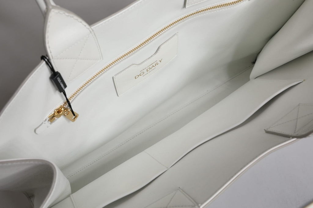 Dolce & Gabbana White Logo Print DG Daily Calfskin Shopping Tote Bag - Beyzy Store - Dolce & Gabbana
