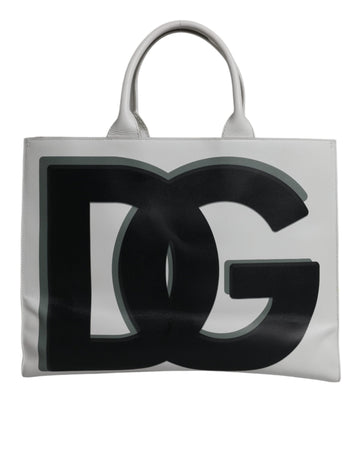 Dolce & Gabbana White Logo Print DG Daily Calfskin Shopping Tote Bag - Beyzy Store - Dolce & Gabbana