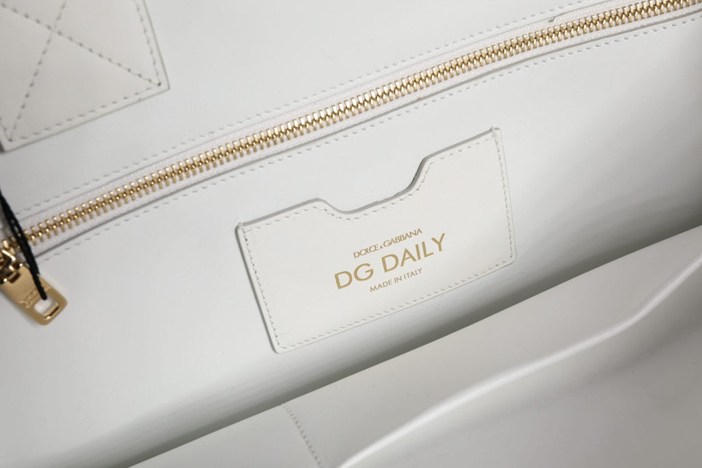 Dolce & Gabbana White Logo Print DG Daily Calfskin Shopping Tote Bag - Beyzy Store - Dolce & Gabbana