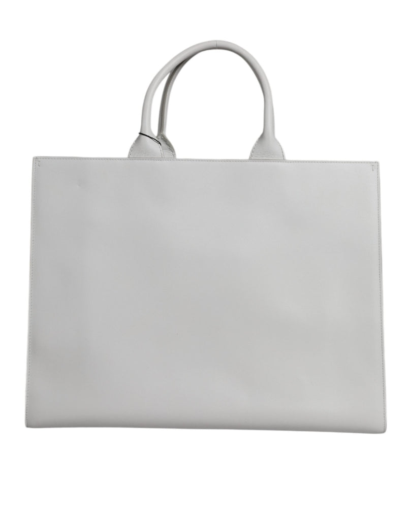 Dolce & Gabbana White Logo Print DG Daily Calfskin Shopping Tote Bag - Beyzy Store - Dolce & Gabbana