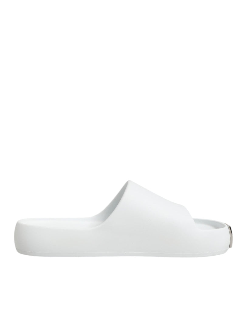 Dolce & Gabbana White Logo Slides Sandals Men Beachwear Shoes - Beyzy Store - Dolce & Gabbana