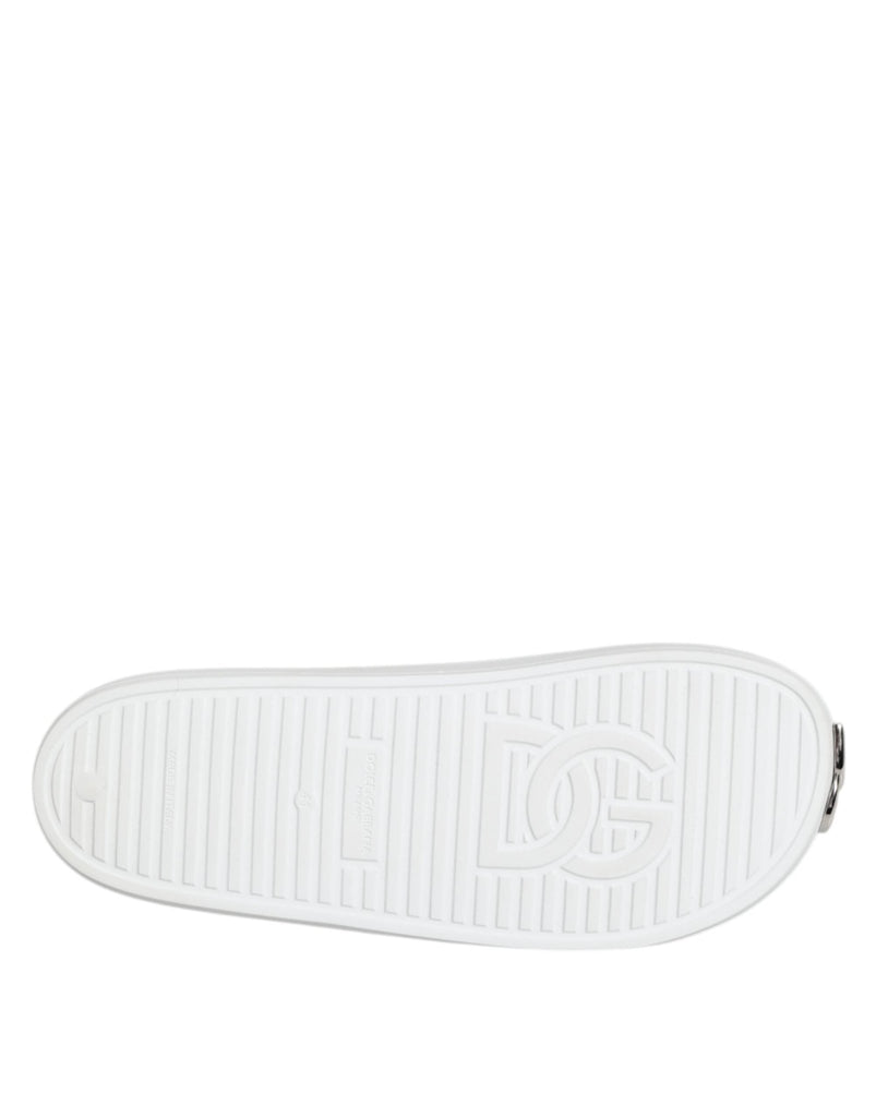 Dolce & Gabbana White Logo Slides Sandals Men Beachwear Shoes - Beyzy Store - Dolce & Gabbana