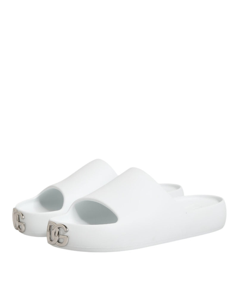 Dolce & Gabbana White Logo Slides Sandals Men Beachwear Shoes - Beyzy Store - Dolce & Gabbana