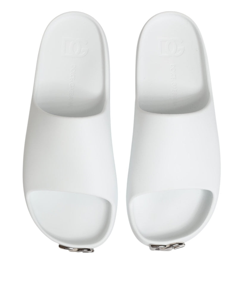 Dolce & Gabbana White Logo Slides Sandals Men Beachwear Shoes - Beyzy Store - Dolce & Gabbana