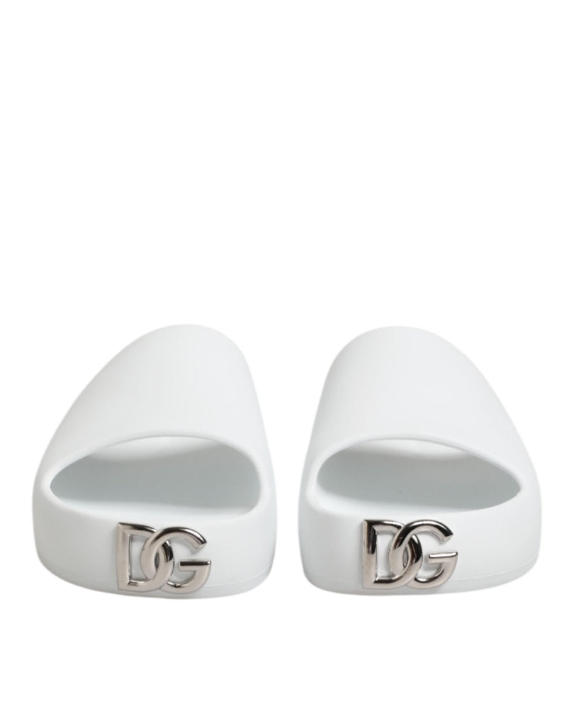 Dolce & Gabbana White Logo Slides Sandals Men Beachwear Shoes - Beyzy Store - Dolce & Gabbana