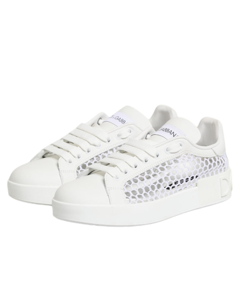 Dolce & Gabbana White Mesh Inserts Low Top Sneakers Shoes - Beyzy Store - Dolce & Gabbana