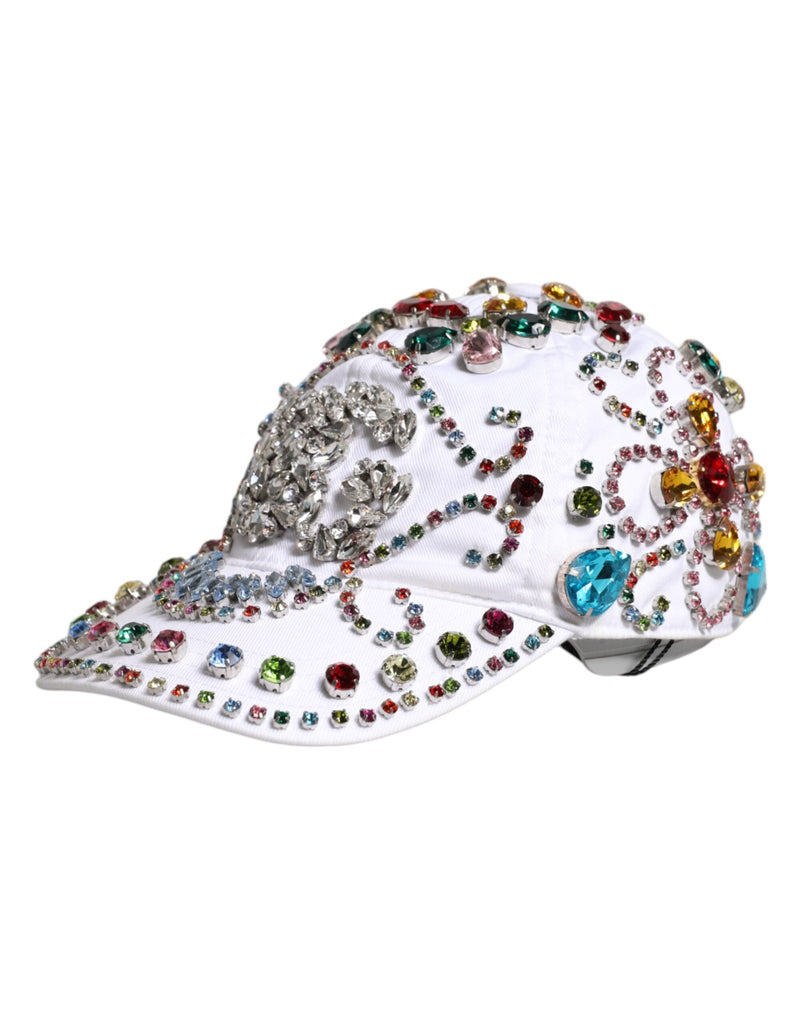 Dolce & Gabbana White Multicolor Crystal Embellish Baseball Cap - Beyzy Store - Dolce & Gabbana