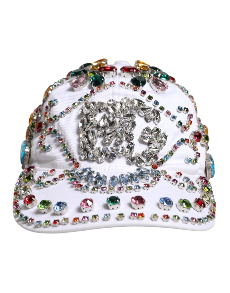 Dolce & Gabbana White Multicolor Crystal Embellish Baseball Cap - Beyzy Store - Dolce & Gabbana