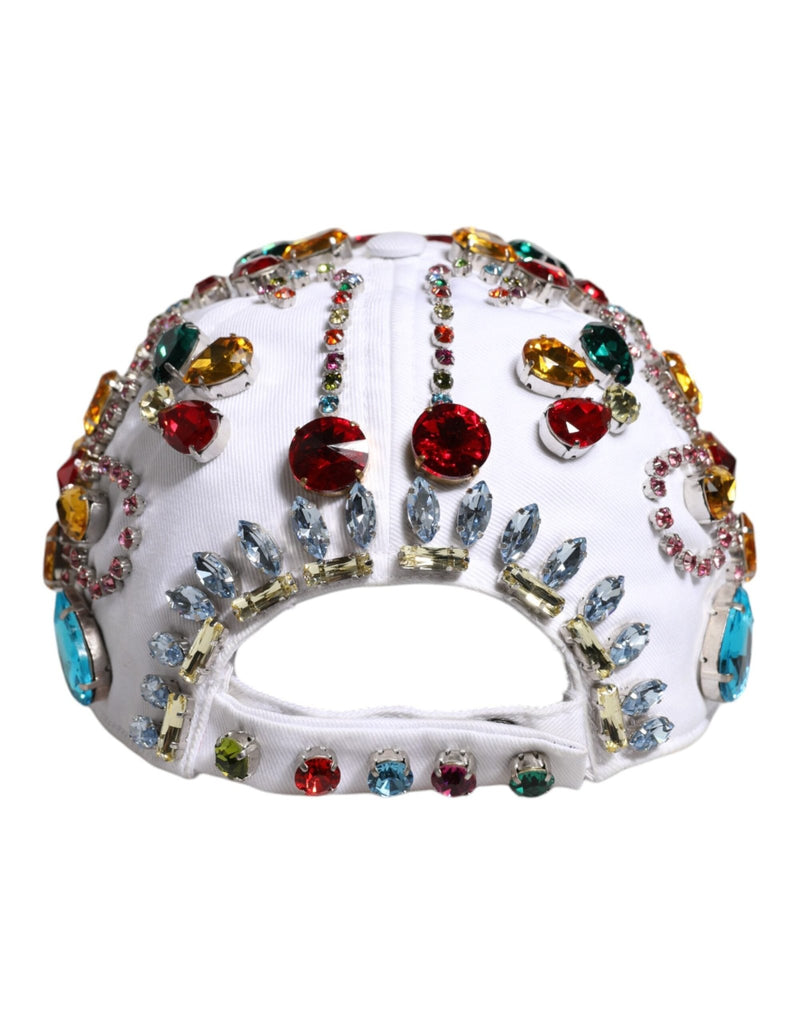 Dolce & Gabbana White Multicolor Crystal Embellish Baseball Cap - Beyzy Store - Dolce & Gabbana