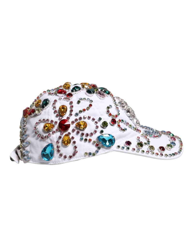 Dolce & Gabbana White Multicolor Crystal Embellish Baseball Cap - Beyzy Store - Dolce & Gabbana