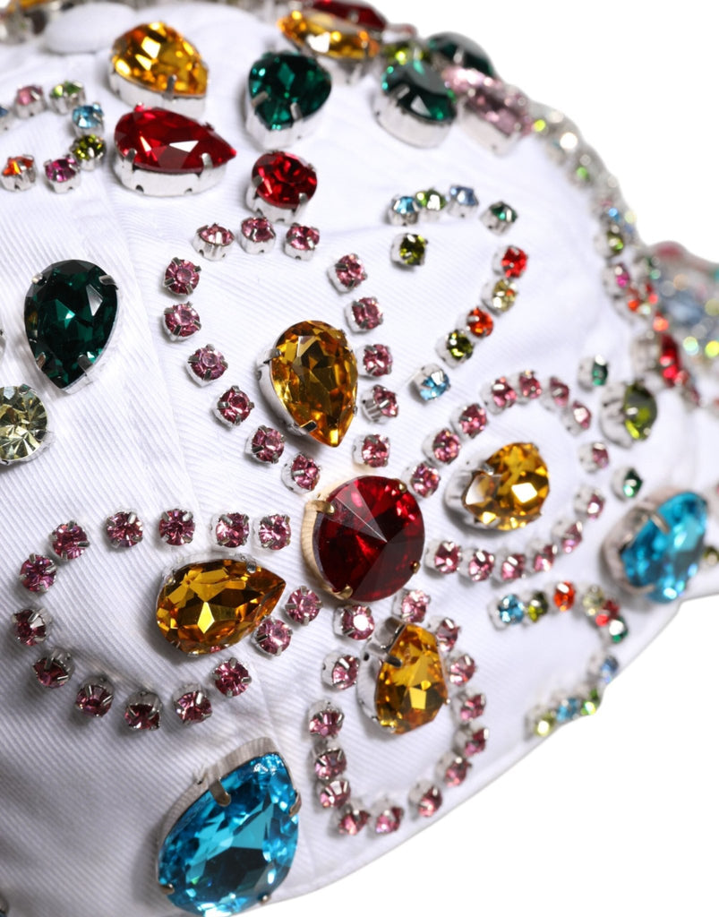 Dolce & Gabbana White Multicolor Crystal Embellish Baseball Cap - Beyzy Store - Dolce & Gabbana