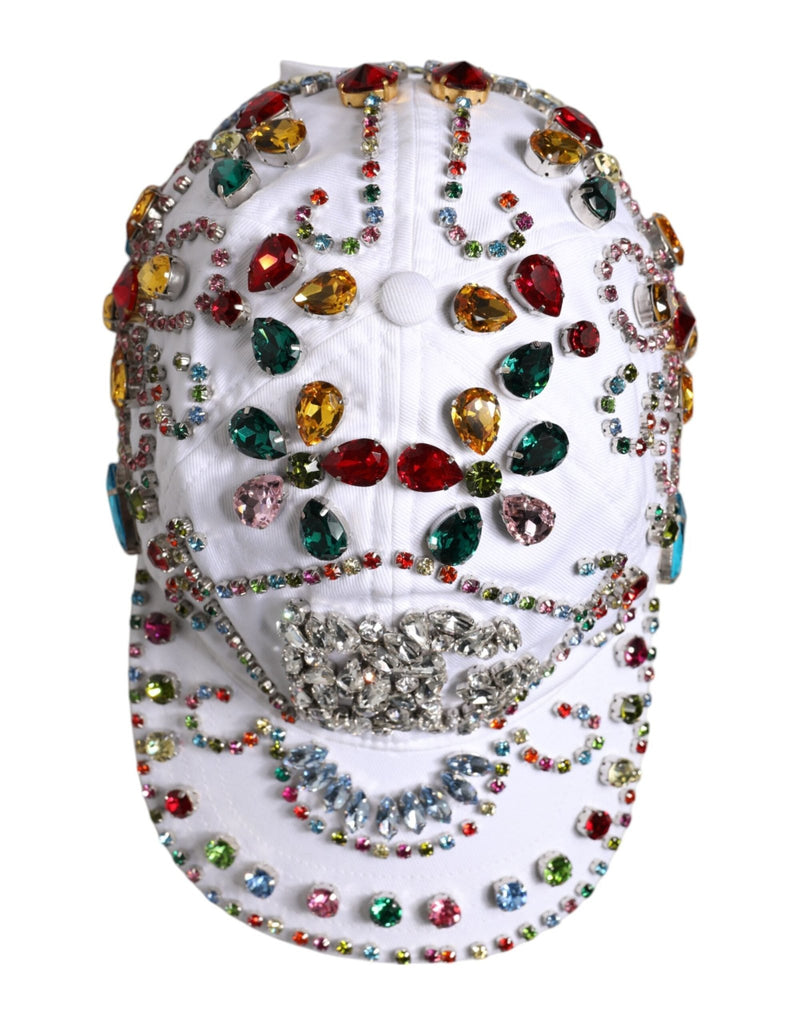 Dolce & Gabbana White Multicolor Crystal Embellish Baseball Cap - Beyzy Store - Dolce & Gabbana
