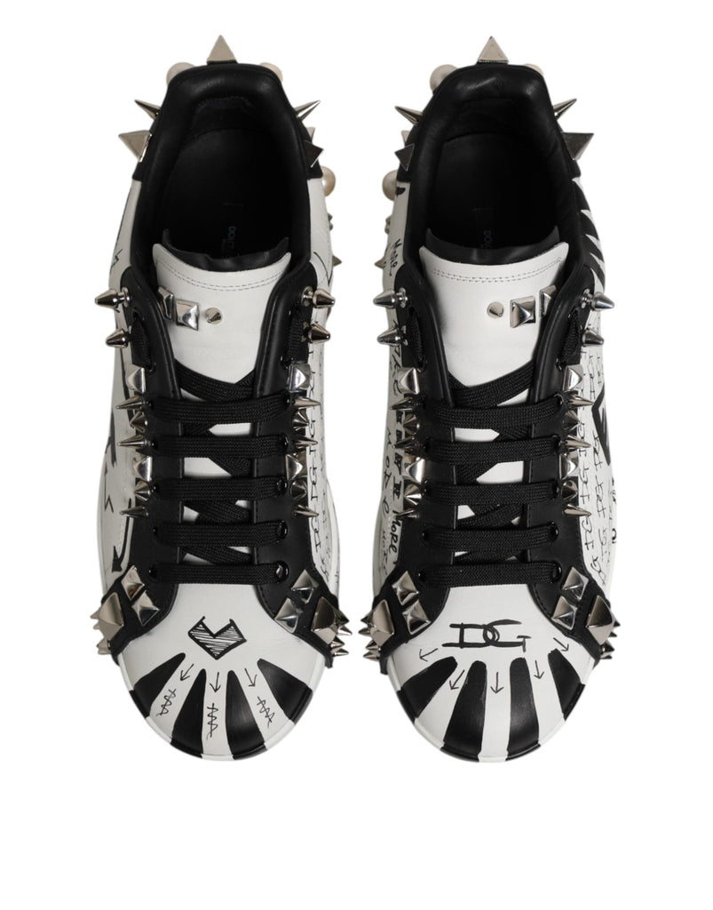 Dolce & Gabbana White Portofino Studded Men Sneakers Shoes - Beyzy Store - Dolce & Gabbana