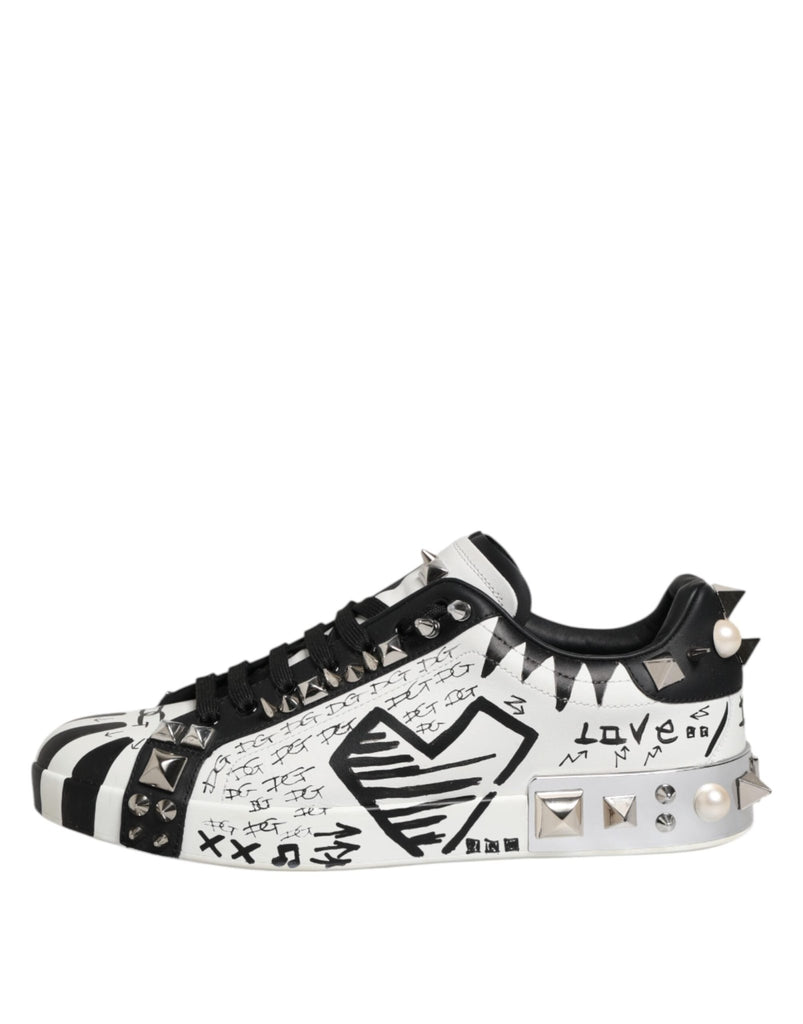 Dolce & Gabbana White Portofino Studded Men Sneakers Shoes - Beyzy Store - Dolce & Gabbana