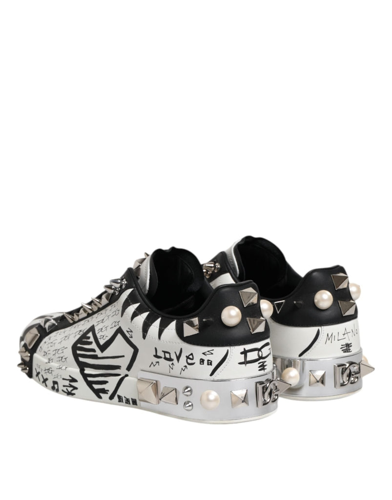 Dolce & Gabbana White Portofino Studded Men Sneakers Shoes - Beyzy Store - Dolce & Gabbana