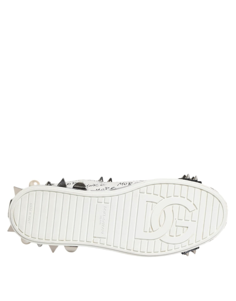 Dolce & Gabbana White Portofino Studded Men Sneakers Shoes - Beyzy Store - Dolce & Gabbana
