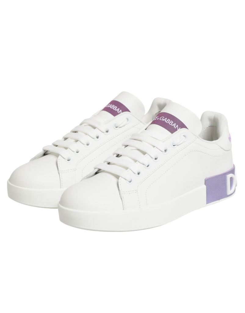 Dolce & Gabbana White Purple Leather Casual Sneakers Shoes - Beyzy Store - Dolce & Gabbana