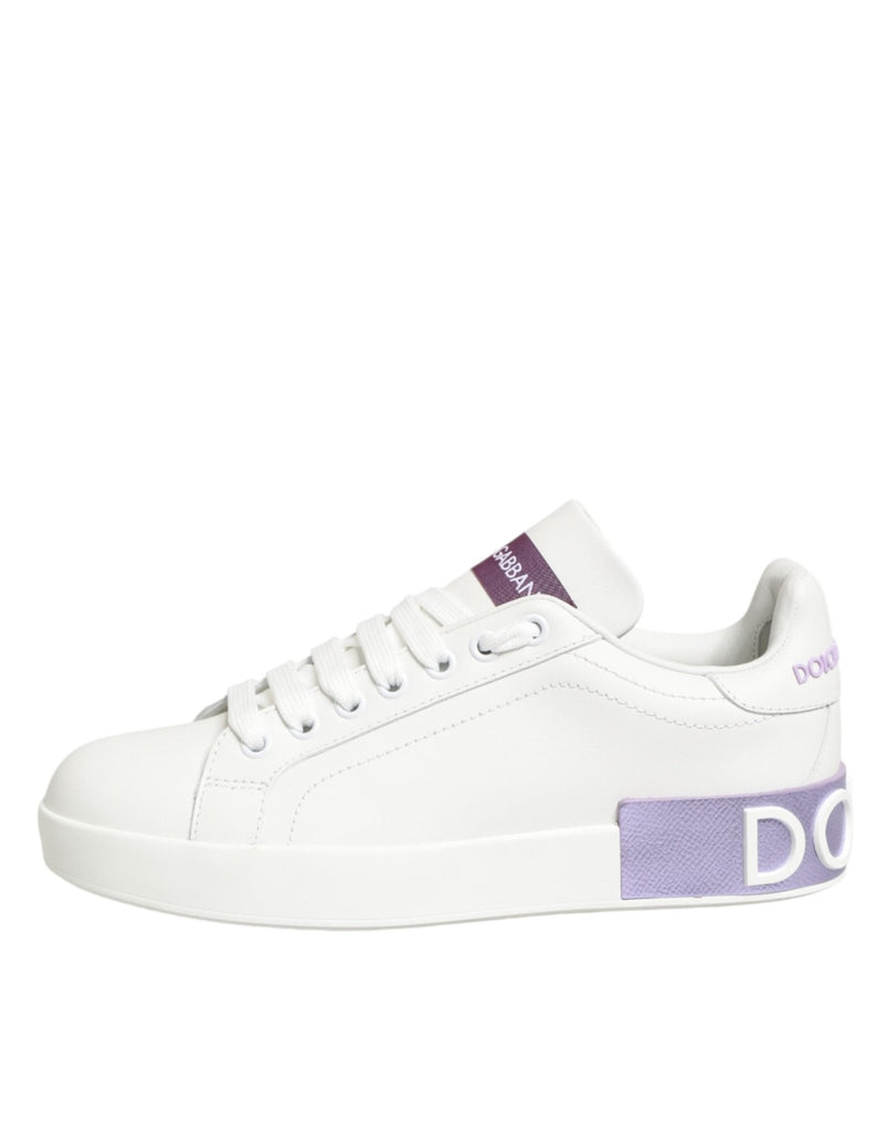 Dolce & Gabbana White Purple Leather Casual Sneakers Shoes - Beyzy Store - Dolce & Gabbana