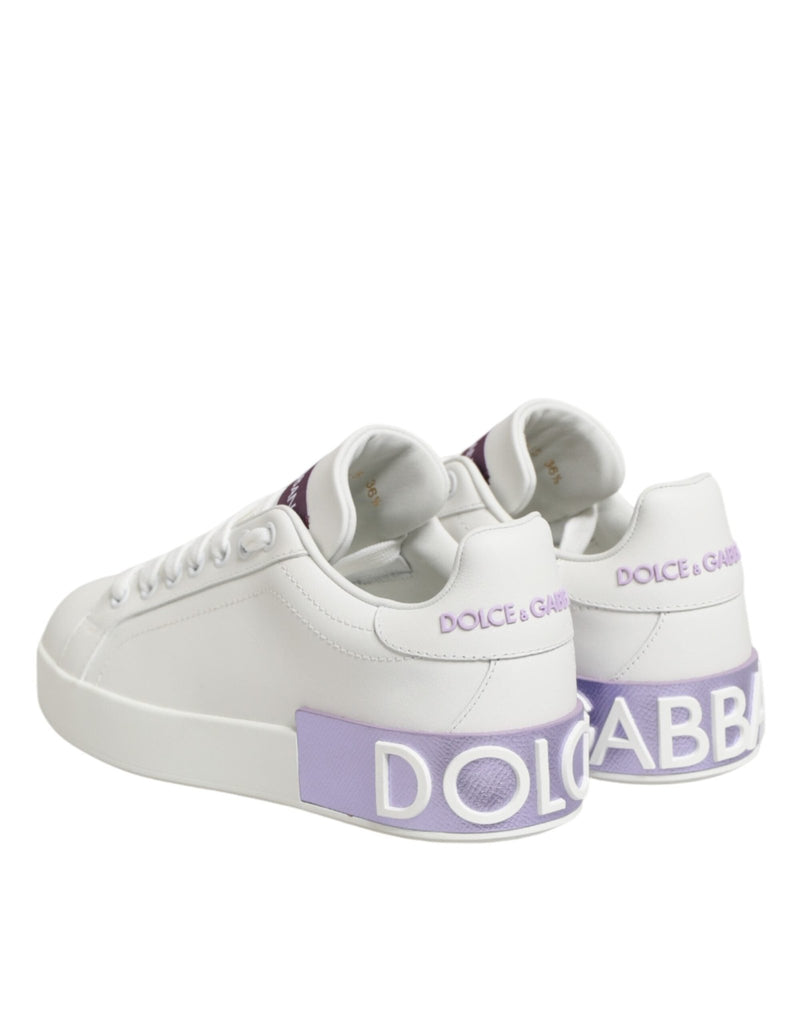 Dolce & Gabbana White Purple Leather Casual Sneakers Shoes - Beyzy Store - Dolce & Gabbana