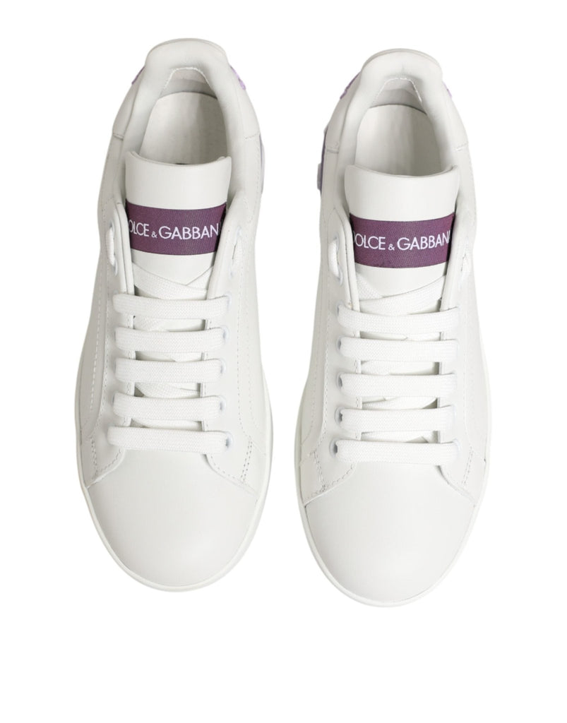 Dolce & Gabbana White Purple Leather Casual Sneakers Shoes - Beyzy Store - Dolce & Gabbana