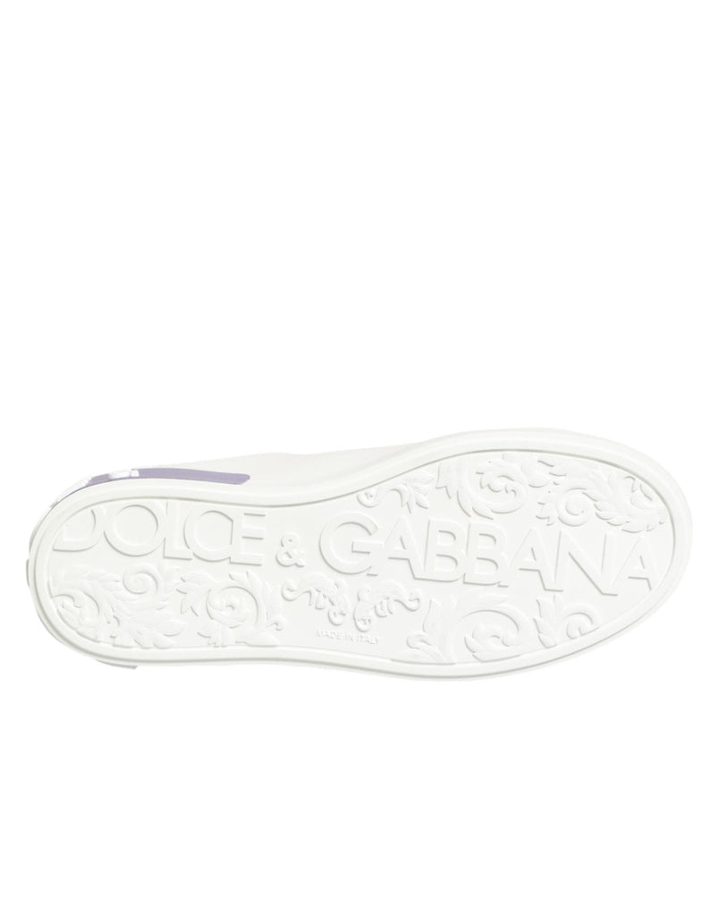 Dolce & Gabbana White Purple Leather Casual Sneakers Shoes - Beyzy Store - Dolce & Gabbana
