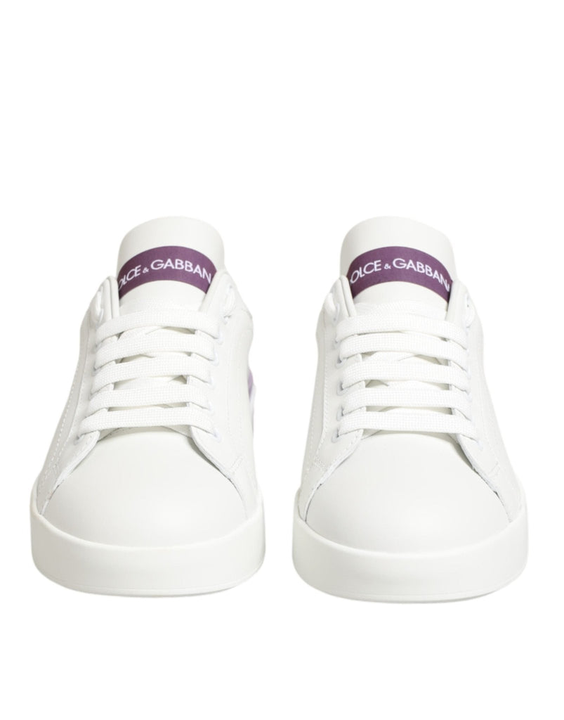 Dolce & Gabbana White Purple Leather Casual Sneakers Shoes - Beyzy Store - Dolce & Gabbana