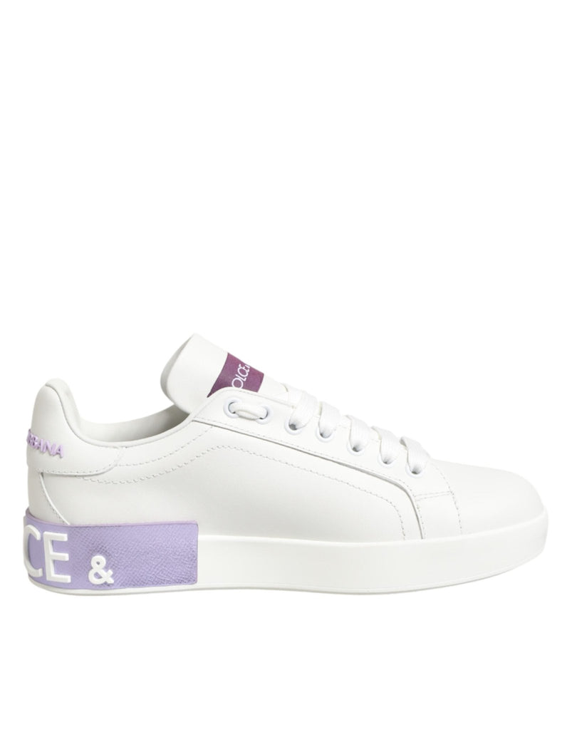 Dolce & Gabbana White Purple Leather Casual Sneakers Shoes - Beyzy Store - Dolce & Gabbana