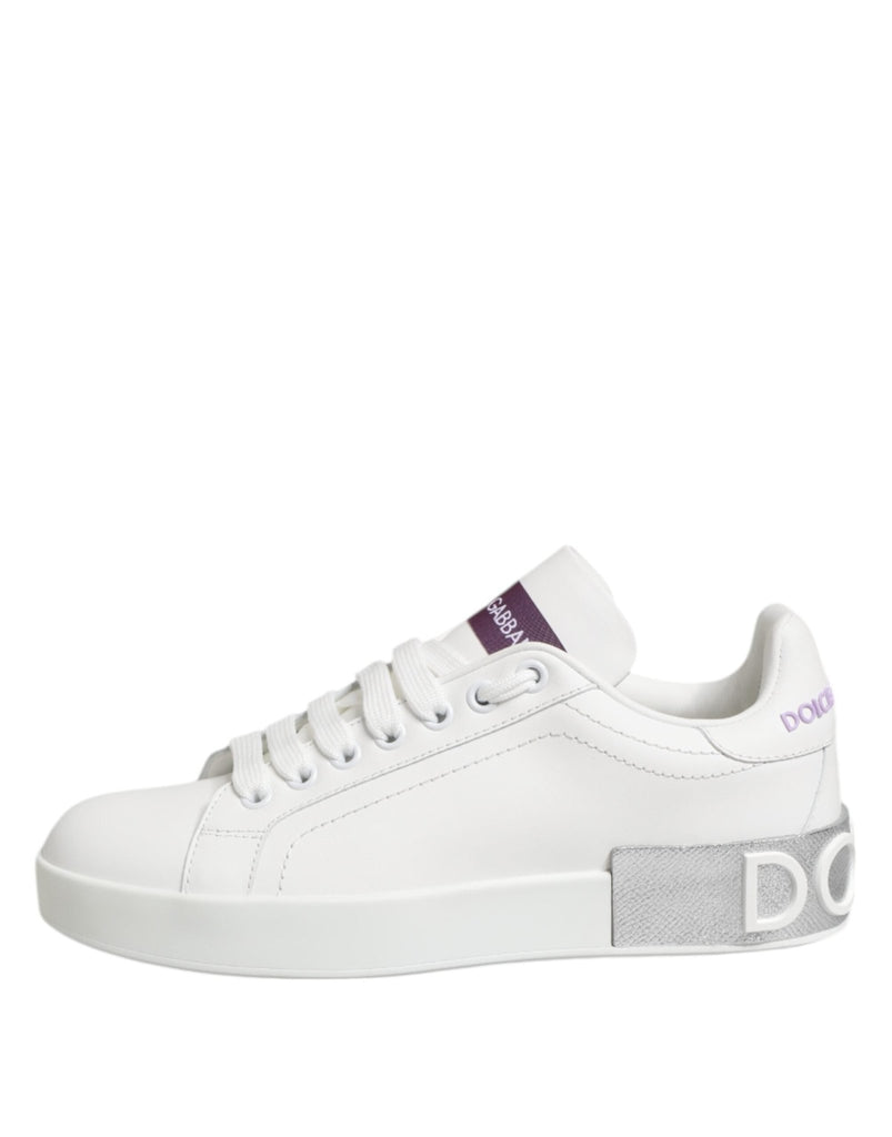 Dolce & Gabbana White Purple Leather Low Top Sneakers Shoes - Beyzy Store - Dolce & Gabbana