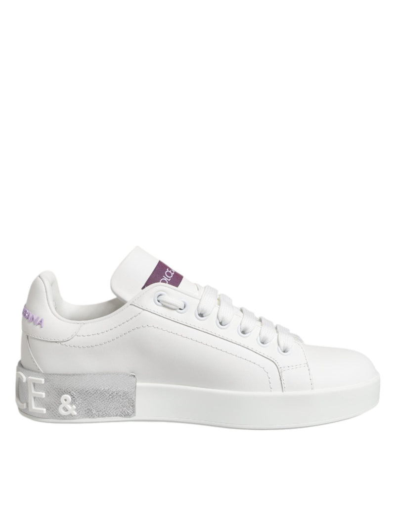 Dolce & Gabbana White Purple Leather Low Top Sneakers Shoes - Beyzy Store - Dolce & Gabbana