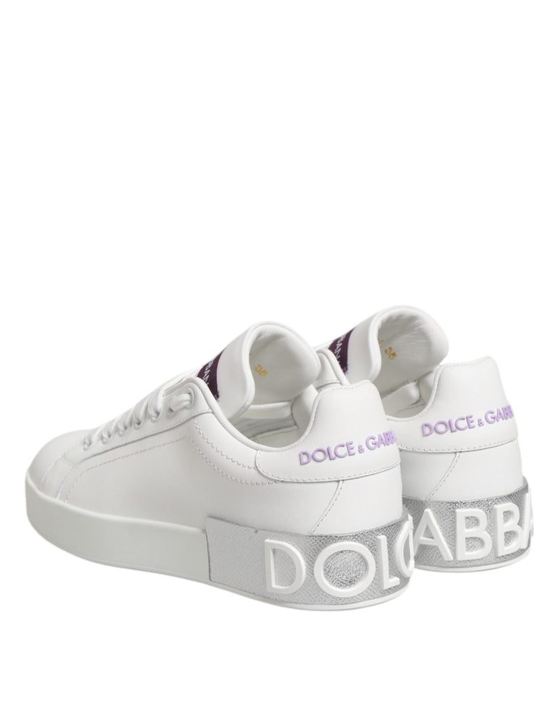 Dolce & Gabbana White Purple Leather Low Top Sneakers Shoes - Beyzy Store - Dolce & Gabbana