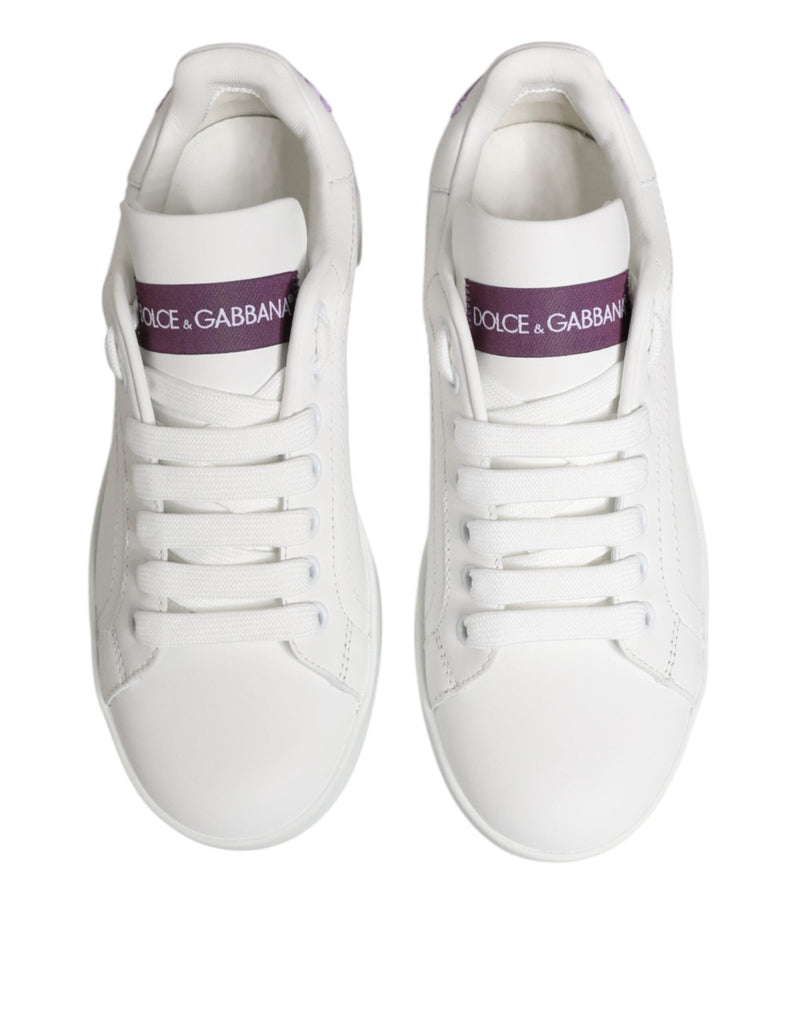 Dolce & Gabbana White Purple Leather Low Top Sneakers Shoes - Beyzy Store - Dolce & Gabbana