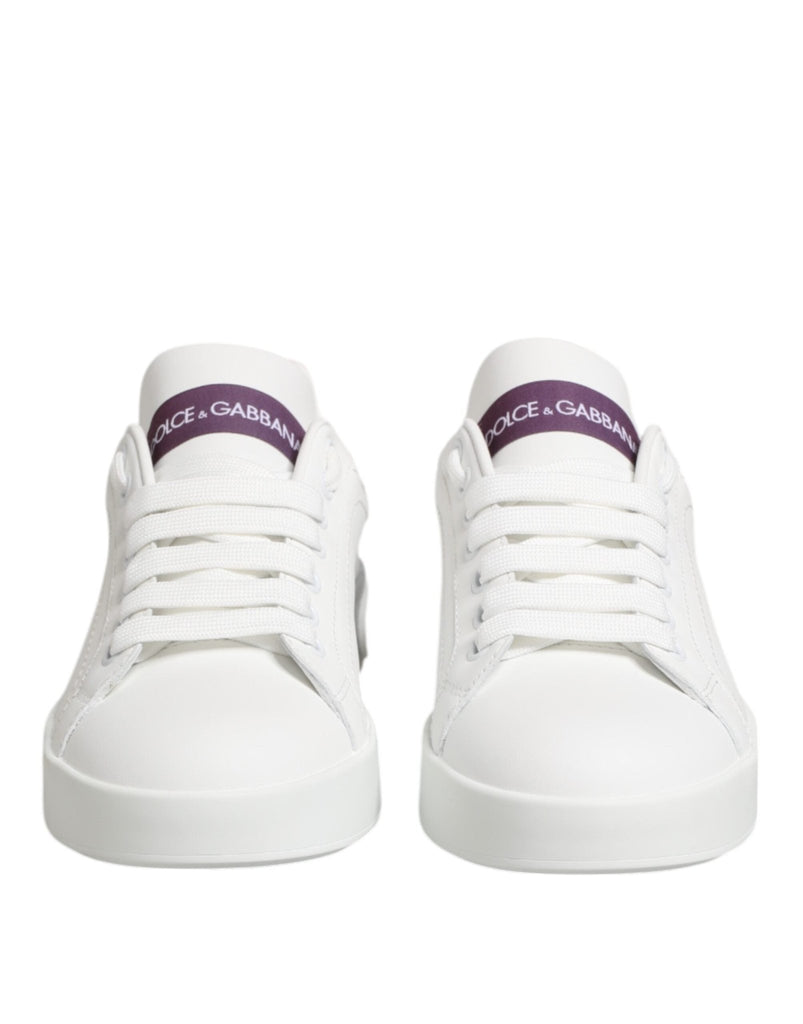 Dolce & Gabbana White Purple Leather Low Top Sneakers Shoes - Beyzy Store - Dolce & Gabbana