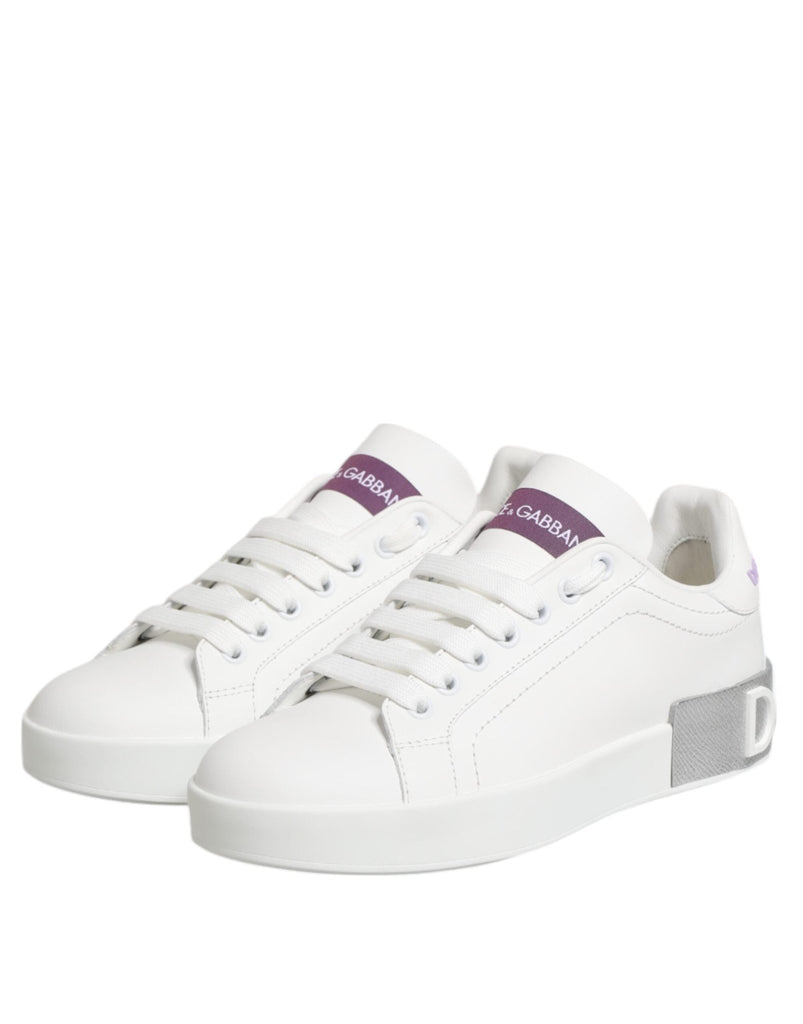 Dolce & Gabbana White Purple Leather Low Top Sneakers Shoes - Beyzy Store - Dolce & Gabbana
