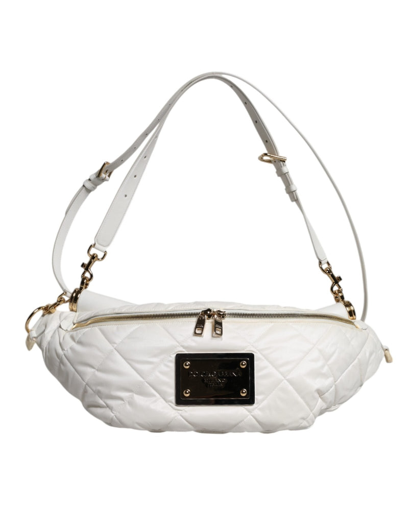 Dolce & Gabbana White Quilted Logo Plaque Belt Waist Fanny Pack Bag - Beyzy Store - Dolce & Gabbana