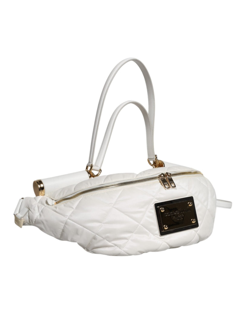 Dolce & Gabbana White Quilted Logo Plaque Belt Waist Fanny Pack Bag - Beyzy Store - Dolce & Gabbana