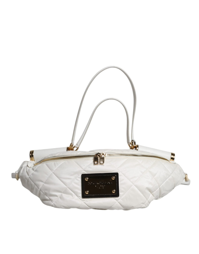 Dolce & Gabbana White Quilted Logo Plaque Belt Waist Fanny Pack Bag - Beyzy Store - Dolce & Gabbana