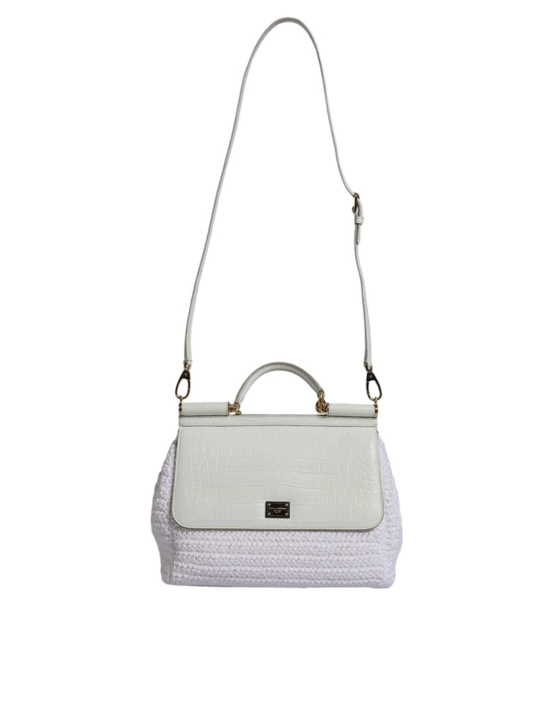 Dolce & Gabbana White Rafia Leather Top Handle Crossbody Bag - Beyzy Store - Dolce & Gabbana