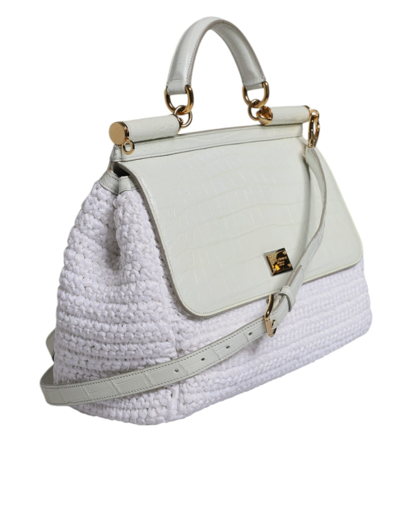 Dolce & Gabbana White Rafia Leather Top Handle Crossbody Bag - Beyzy Store - Dolce & Gabbana