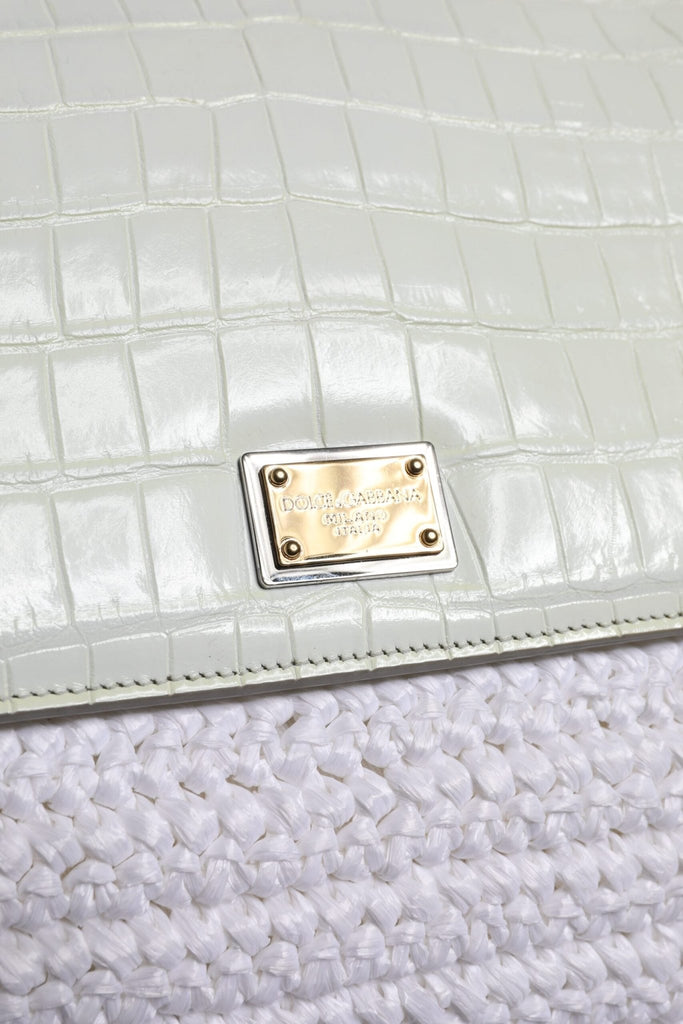 Dolce & Gabbana White Rafia Leather Top Handle Crossbody Bag - Beyzy Store - Dolce & Gabbana