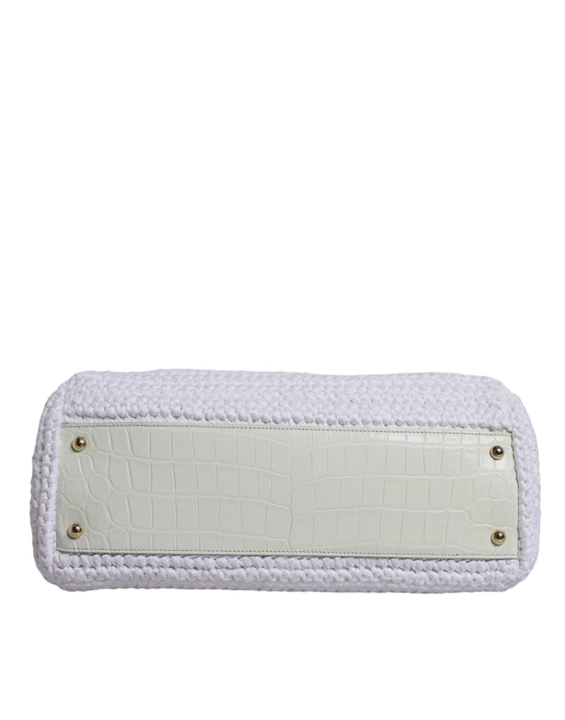 Dolce & Gabbana White Rafia Leather Top Handle Crossbody Bag - Beyzy Store - Dolce & Gabbana