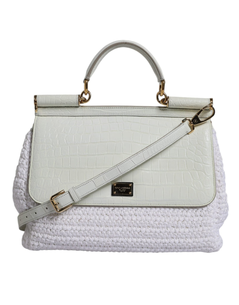 Dolce & Gabbana White Rafia Leather Top Handle Crossbody Bag - Beyzy Store - Dolce & Gabbana