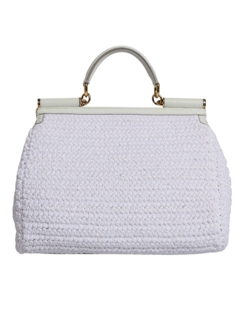 Dolce & Gabbana White Rafia Leather Top Handle Crossbody Bag - Beyzy Store - Dolce & Gabbana