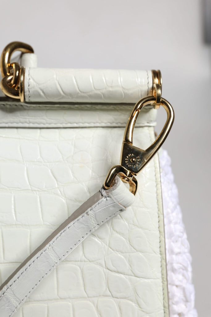 Dolce & Gabbana White Rafia Leather Top Handle Crossbody Bag - Beyzy Store - Dolce & Gabbana