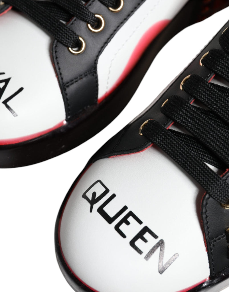 Dolce & Gabbana White Red Crystals Leather Portofino Sneakers Shoes - Beyzy Store - Dolce & Gabbana