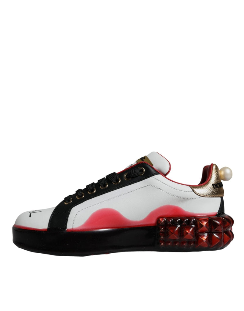 Dolce & Gabbana White Red Crystals Leather Portofino Sneakers Shoes - Beyzy Store - Dolce & Gabbana