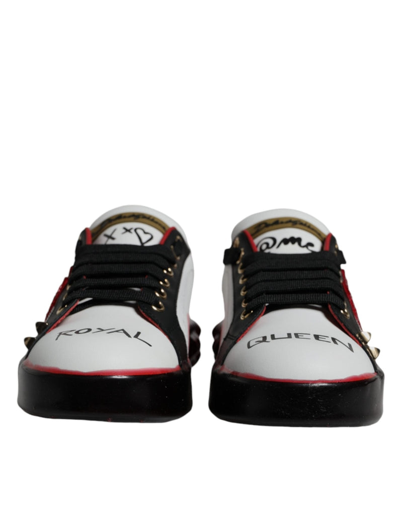 Dolce & Gabbana White Red Crystals Leather Portofino Sneakers Shoes - Beyzy Store - Dolce & Gabbana