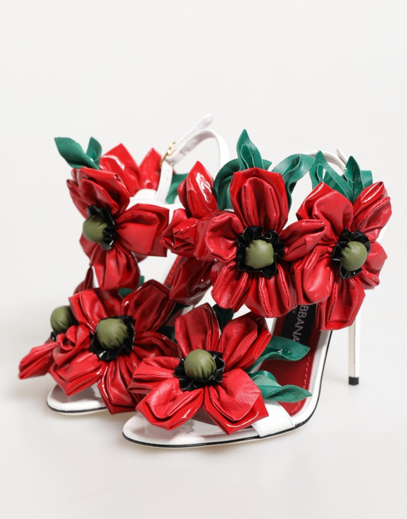 Dolce & Gabbana White Red Floral Detailing Sandals Shoes - Beyzy Store - Dolce & Gabbana